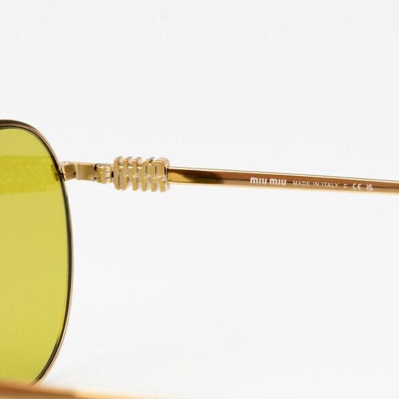 NEW Miu Miu MU55ZS 5AK07O Gold Olive Green Round Unisex Sunglasses 0MU 55ZS